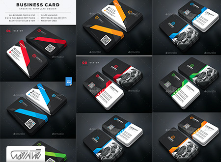 2 طرح لایه باز کارت ویزیت کسب و کار با رنگبندی مختلف - Business Card Bundle 
